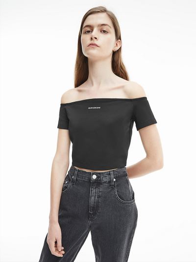 Calvin Klein Ruhák HU961810 | Calvin Klein Milano Jersey Off-Shoulder Női Felsők Fekete